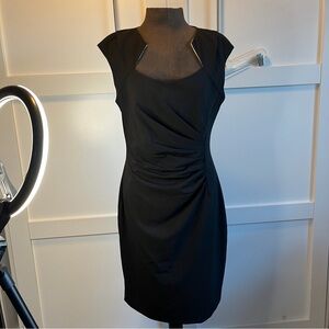Calvin Klein Black Ruched Sheath Dress | Cap Sleeve | Size 10